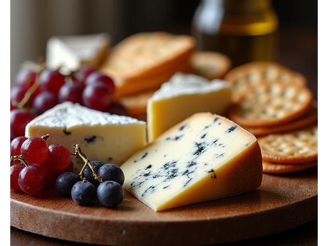 Award-winning artisanal cheese board with grapes and crackers